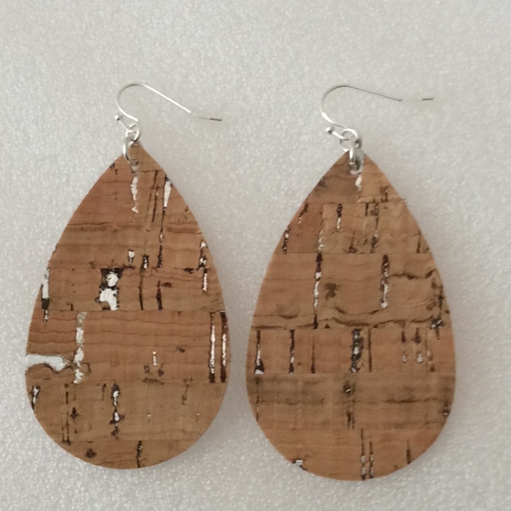 Cork with silver 925 sterling silver earrings